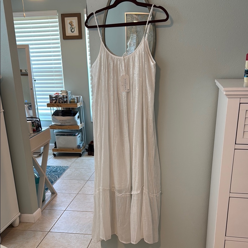 NWT White Maxi Dress w silver